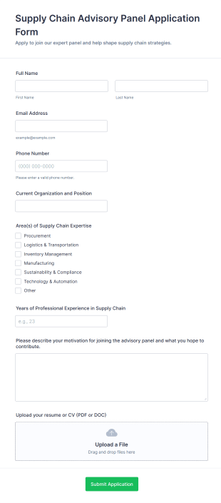 Supply Chain Advisory Panel Application Form Template