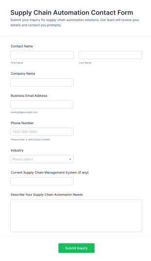 Supply Chain Automation Contact Form Template