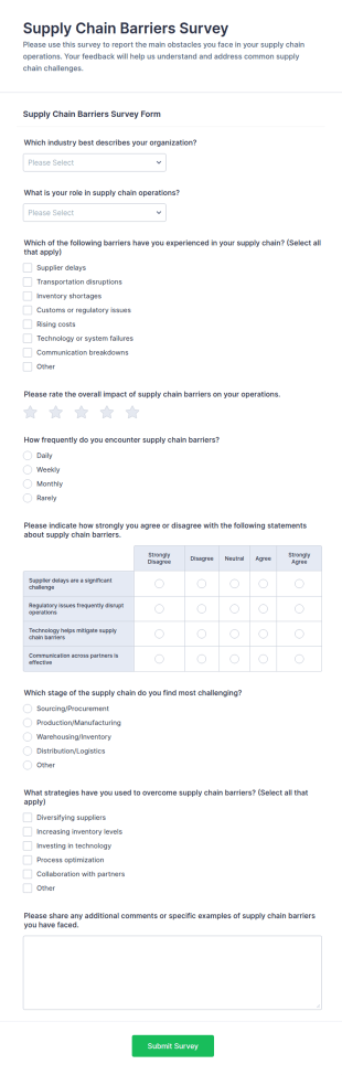 Supply Chain Barriers Survey Form Template