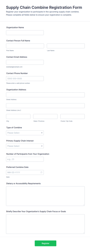 Supply Chain Combine Registration Form Template