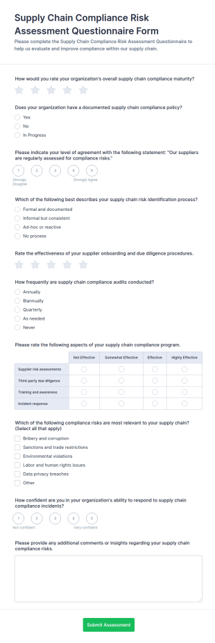 Supply Chain Compliance Risk Assessment Questionnaire Form Template