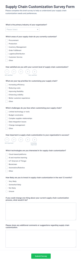 Supply Chain Customization Survey Form Template