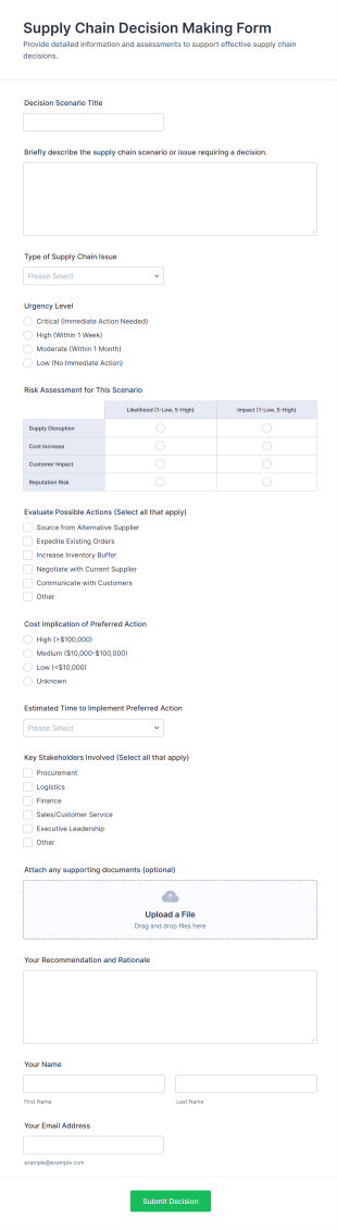 Supply Chain Decision Making Form Template