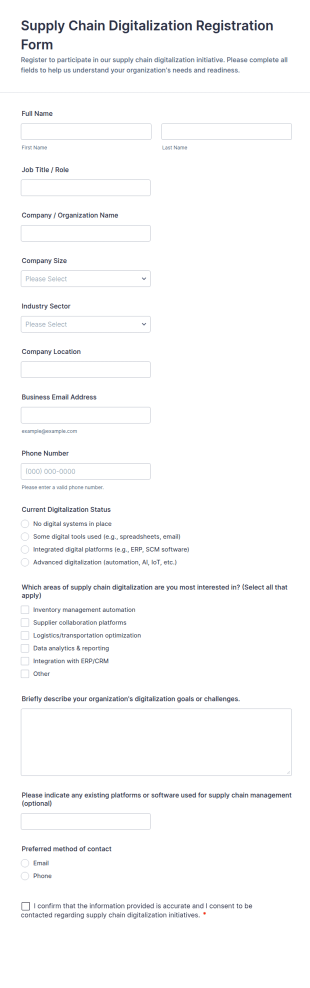 Supply Chain Digitalization Registration Form Template