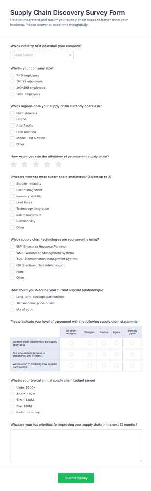 Supply Chain Discovery Survey Form Template