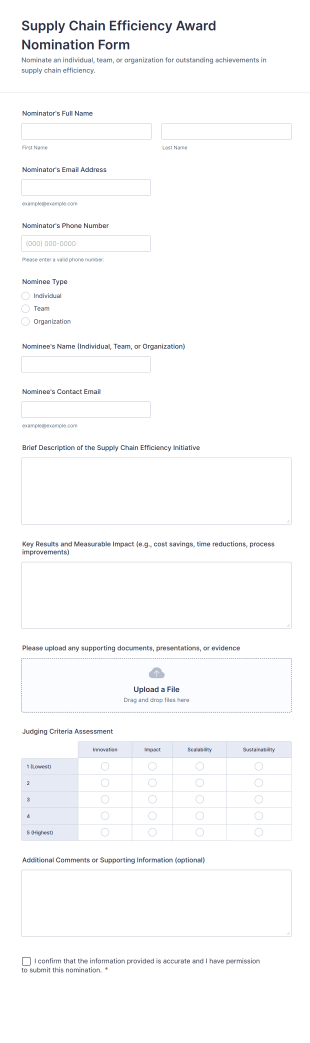 Supply Chain Efficiency Award Nomination Form Form Template