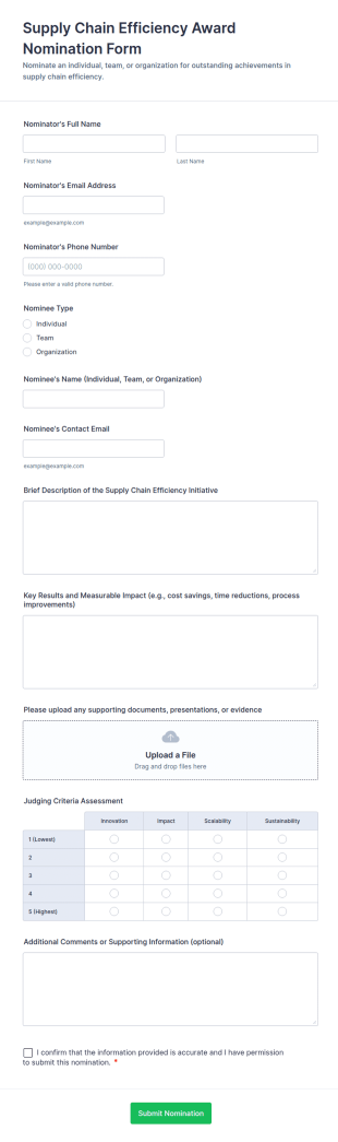 Supply Chain Efficiency Award Nomination Form Template