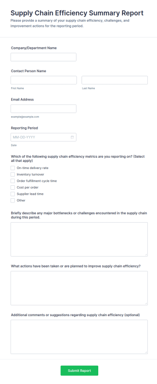 Supply Chain Efficiency Summary Report Form Template