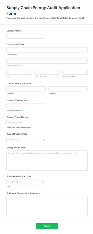 Supply Chain Energy Audit Application Form Form Template