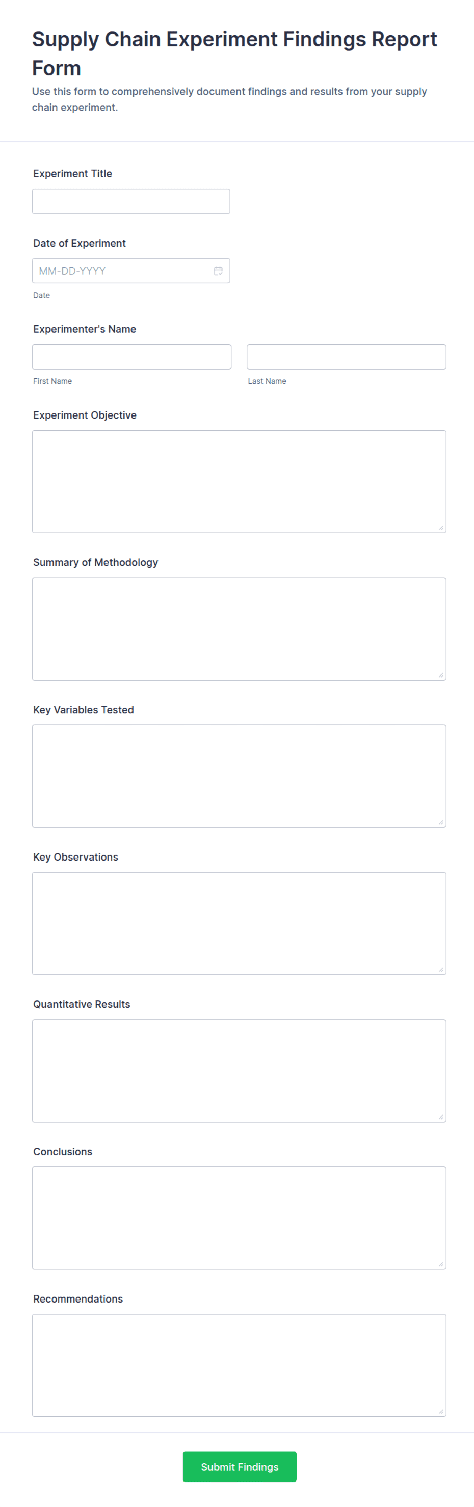 Supply Chain Experiment Findings Report Form Template | Jotform
