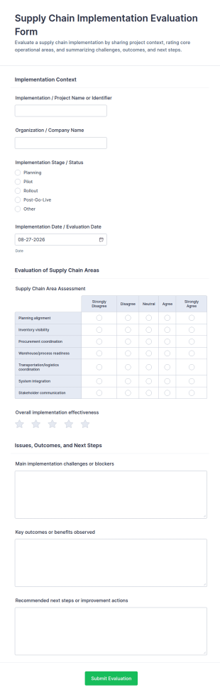Supply Chain Implementation Evaluation Form Template