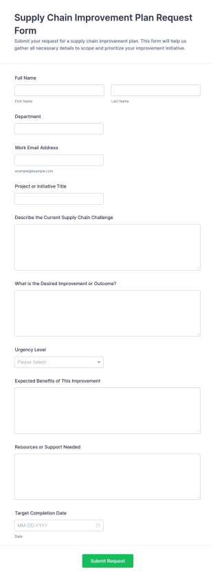Supply Chain Improvement Plan Request Form Template