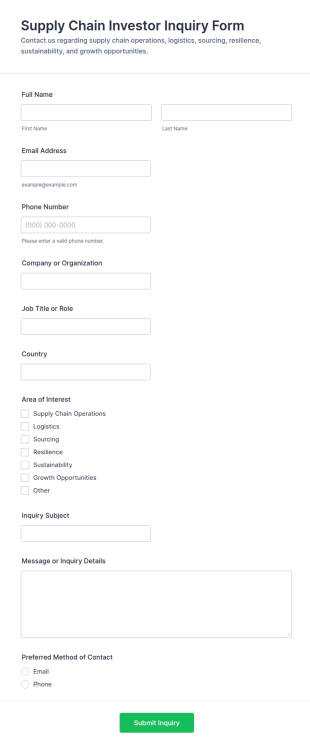 Supply Chain Investor Inquiry Contact Form Template