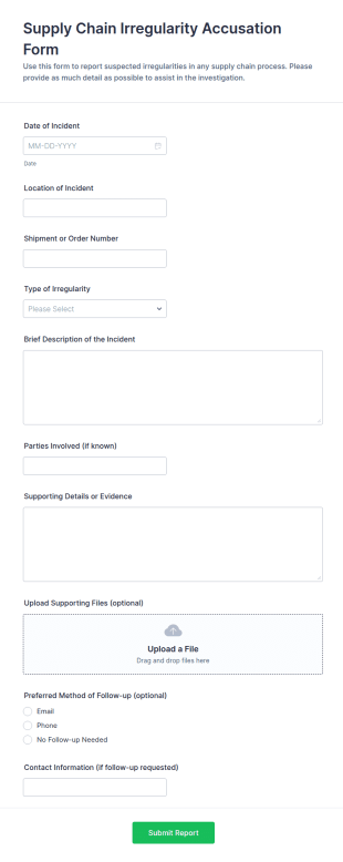 Supply Chain Irregularity Accusation Form Template
