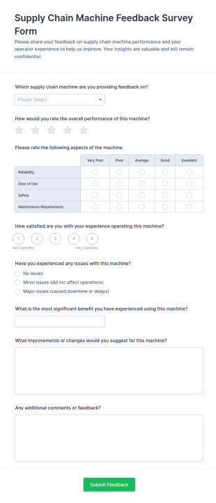 Supply Chain Machine Feedback Survey Form Template