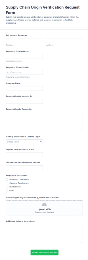 Supply Chain Origin Verification Request Form Template