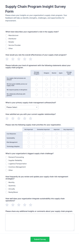 Supply Chain Program Insight Survey Form Template