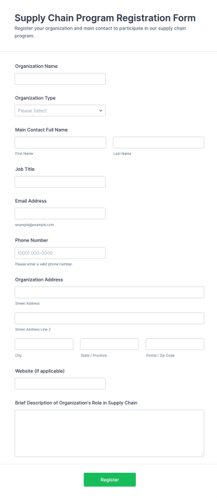 Supply Chain Program Registration Form Template