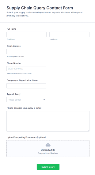 Supply Chain Query Contact Form Form Template