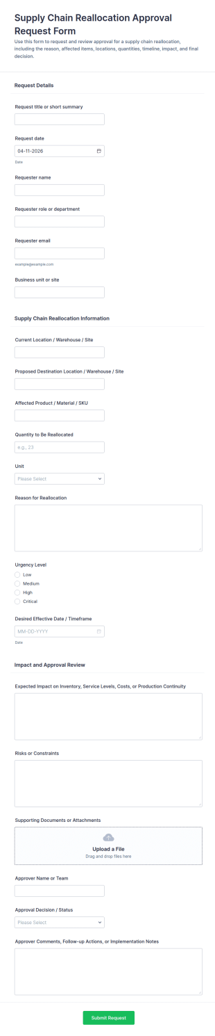 Supply Chain Reallocation Approval Request Form Template