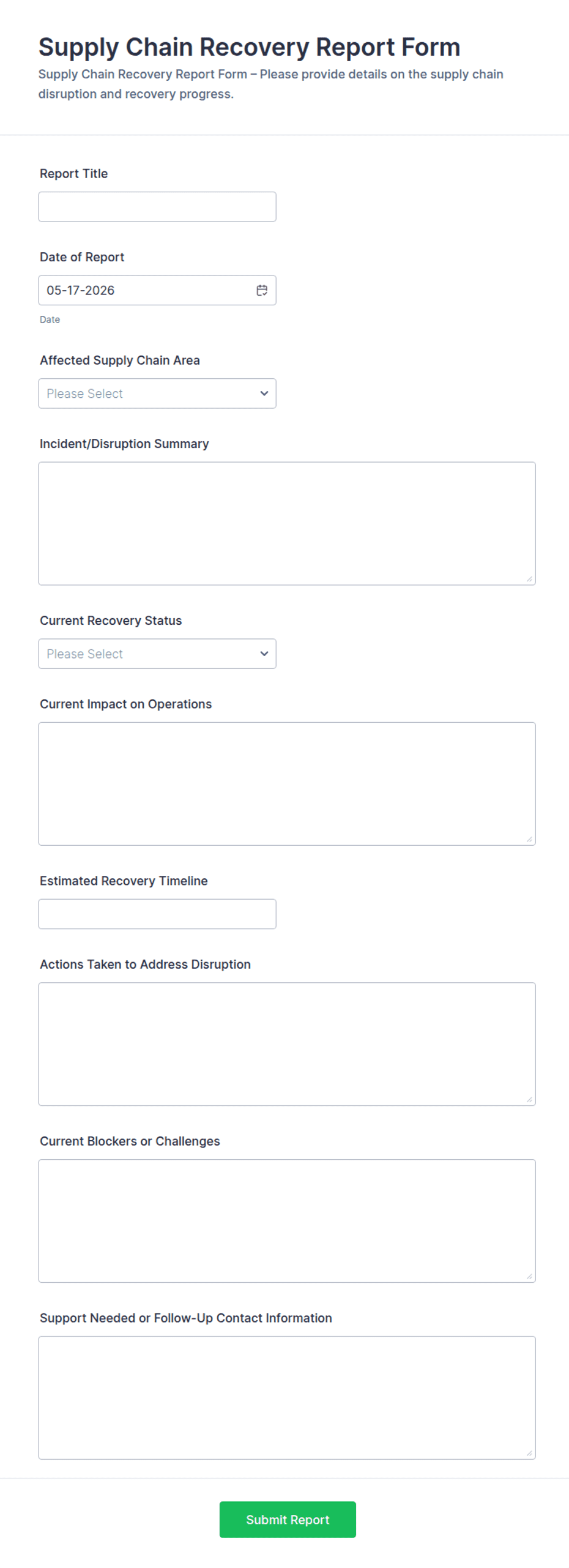 Supply Chain Recovery Report Form Template | Jotform