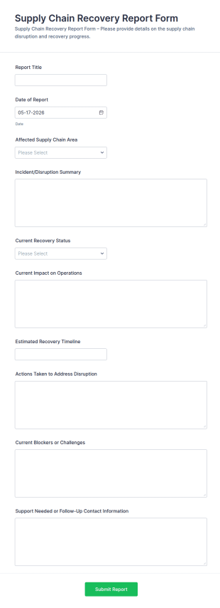 Supply Chain Recovery Report Form Template