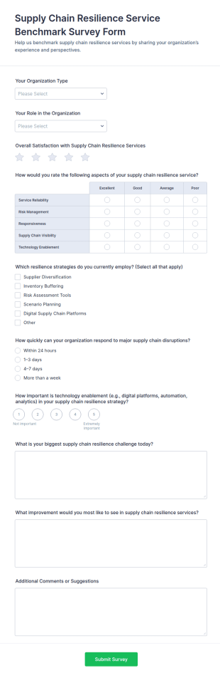 Supply Chain Resilience Service Benchmark Survey Form Template