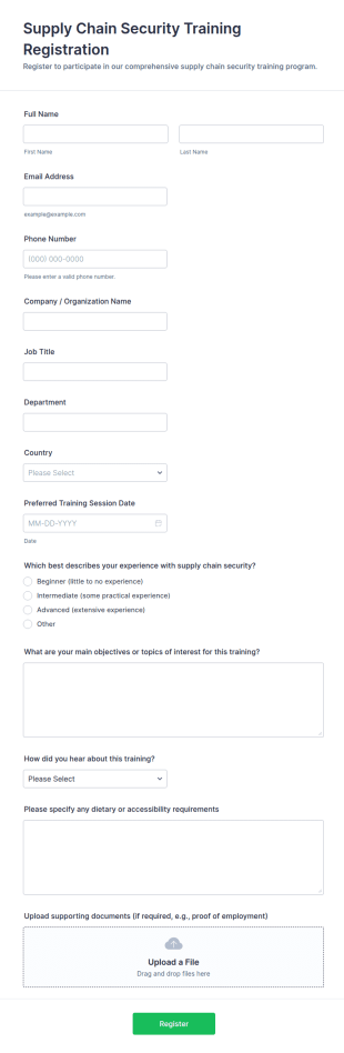 Supply Chain Security Training Registration Form Template
