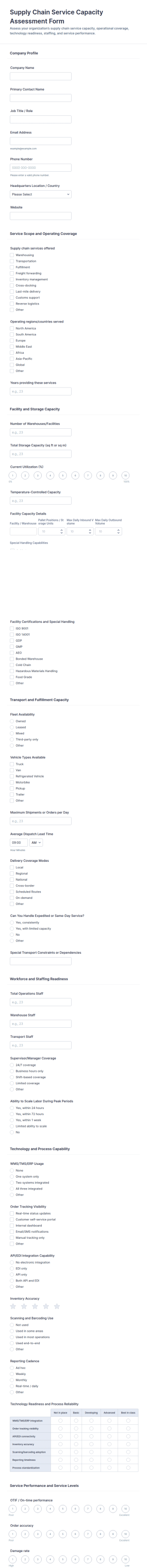 Supply Chain Service Capacity Assessment Form Template