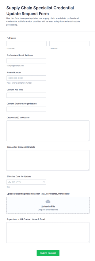 Supply Chain Specialist Credential Update Request Form Template