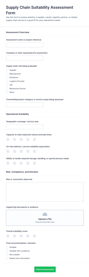 Supply Chain Suitability Assessment Form Template