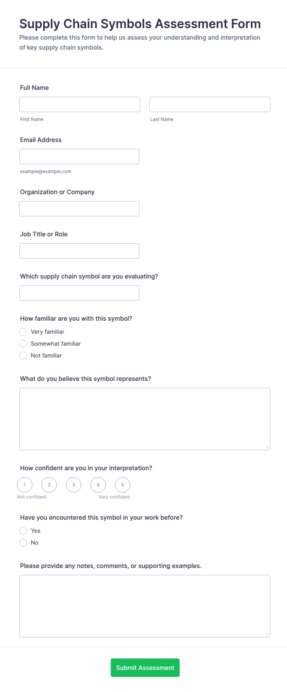 Supply Chain Symbols Assessment Form Template | Jotform