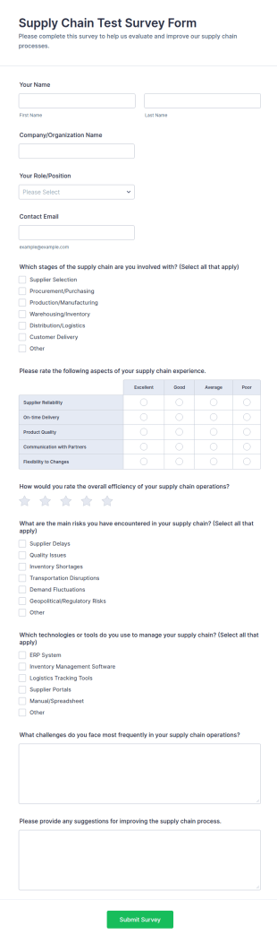 Supply Chain Test Survey Form Template