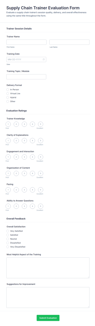 Supply Chain Trainer Evaluation Form Template