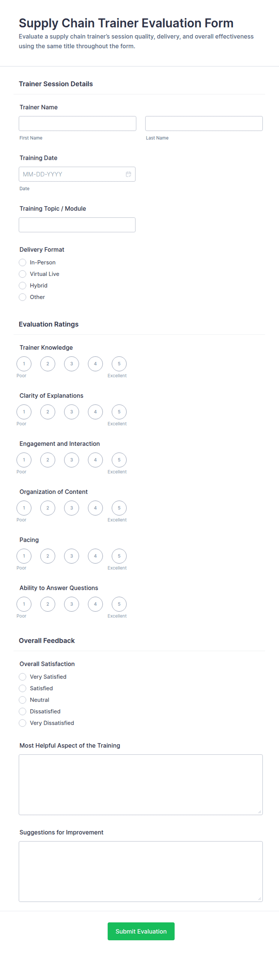 Supply Chain Trainer Evaluation Form Template | Jotform