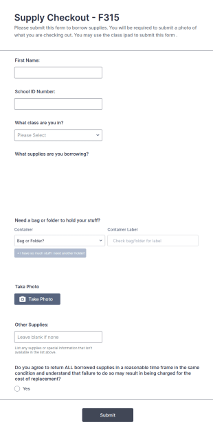 School Supply Borrowing Form Template