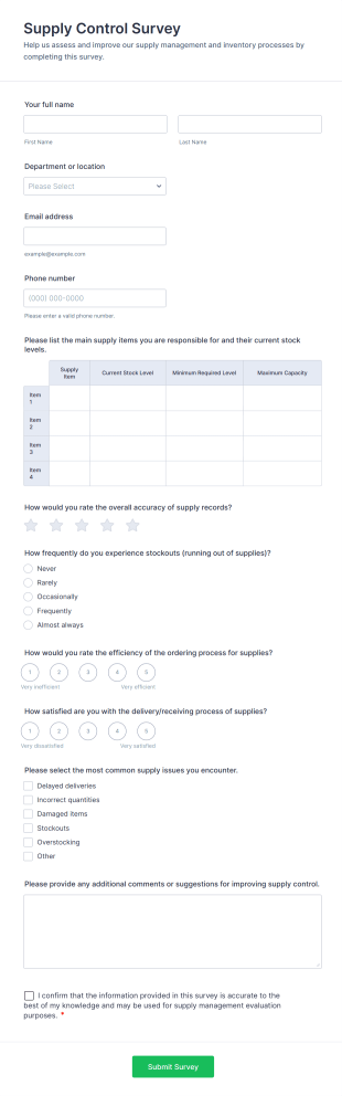 Supply Control Survey Form Template