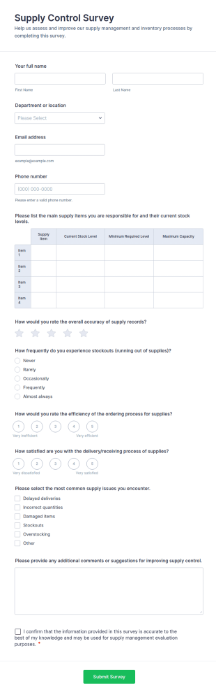 Supply Control Survey Form Template