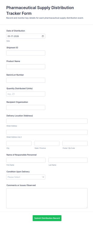 Supply Distribution Tracking Form Template