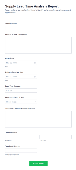 Supply Lead Time Analysis Report Form Template