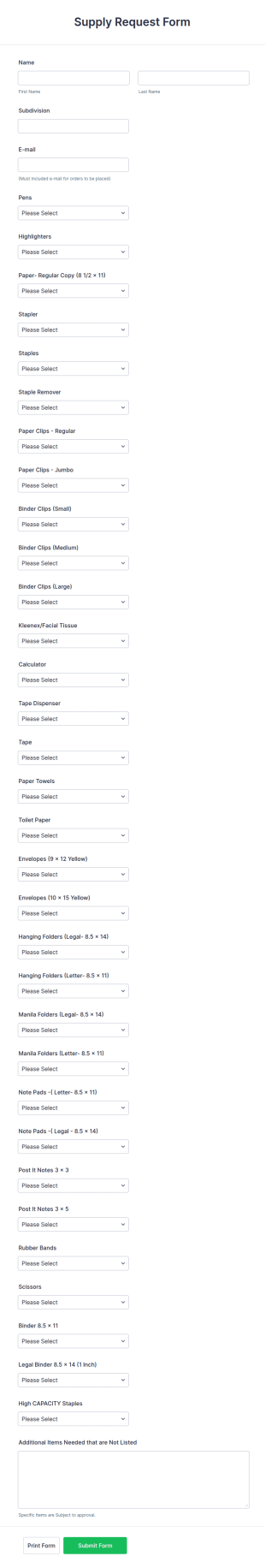Supply Request Form Template