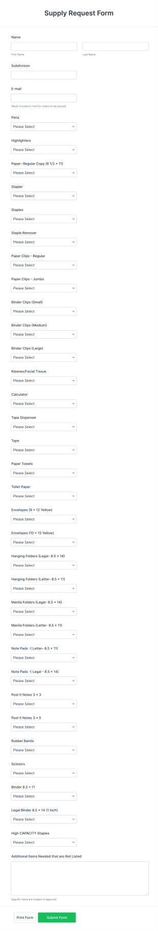 Supply Request Form Template