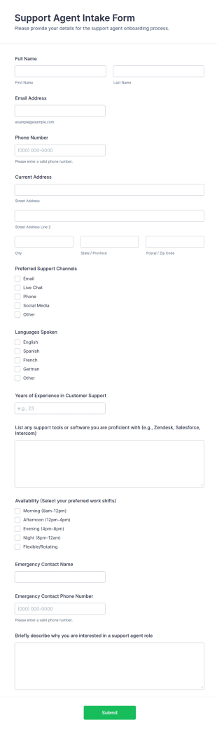 Support Agent Intake Form Template