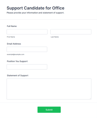 Support Candidate Form For Office Form Template