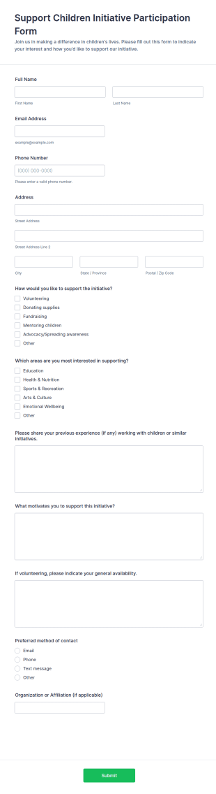 Support Children Initiative Participation Form Template