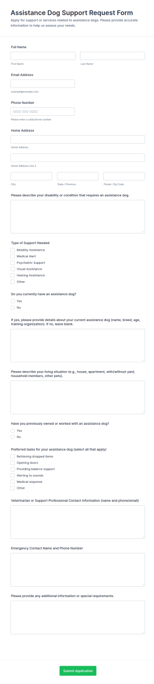 Support For Assistance Dogs Registration Form Template