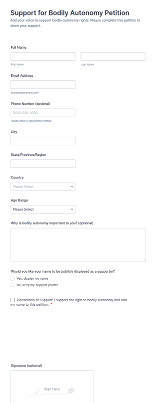 Support For Bodily Autonomy Petition Form Template