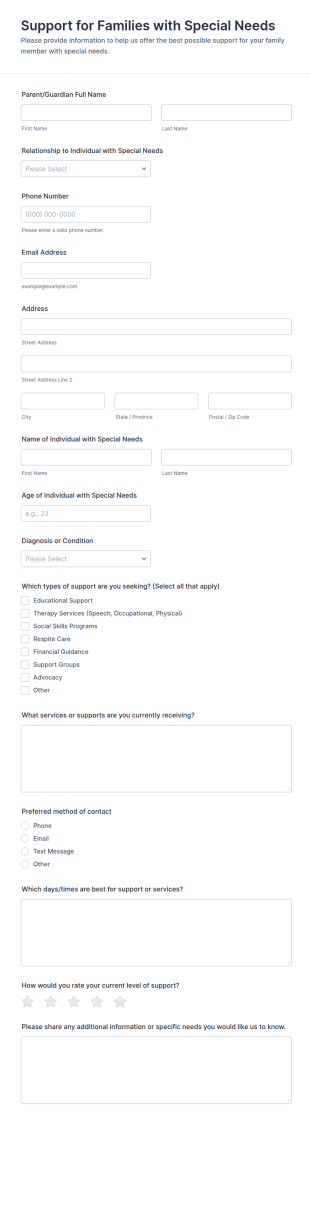 Support For Families With Special Needs Form Template