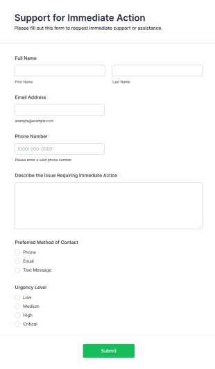 Support For Immediate Action Form Template