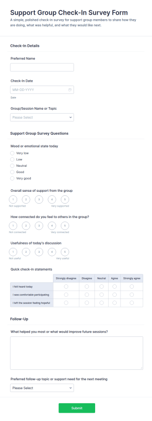 Support Group Check In Survey Form Template